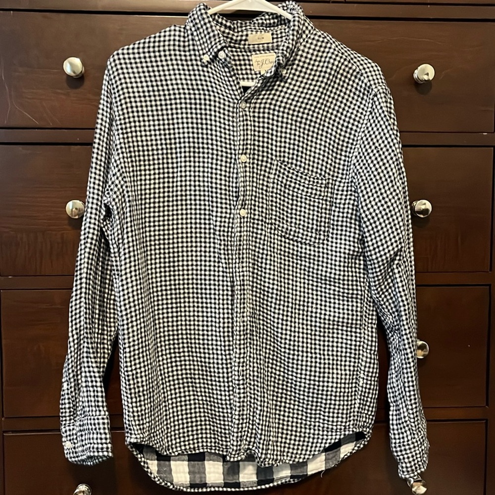 J crew. Navy and which check flannel. Size M. Slim.